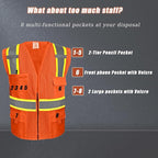 BeautyWill Custom Safety Vest Customized Logo Class 2 High Visibility Reflective Vest with Pockets Construction workwear