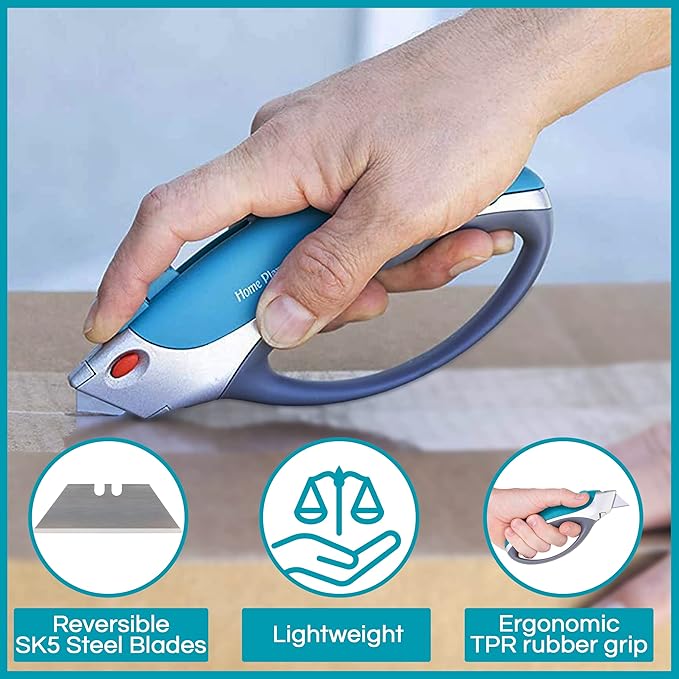Box Cutter Retractable Utility Knife - Heavy Duty Box Cutter Knife Cardboard Cutter - Box Opener Razor Blades Utility Knife - Box Knife Carpet Cutter with 5 Sharp Blades