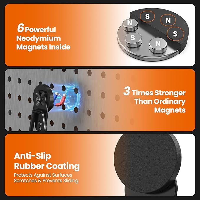 4 Pack Large Heavy Duty Magnetic Hook Extra Strong Magnetic Garage Hooks Big NdFeB Industrial Magnet Hooks Magnetic Utility Storage Holder Organization with Anti-Slip Coating for Hanging Garden Tool