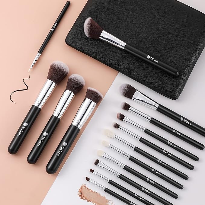 DUcare 15pcs Classic Black Makeup Brush Set with Bag Professional Soft Synthetic Foundation, Blending, Eyeshadow, Powder, Concealer Brushes for Flawless Makeup Application-VeraVaultWomen