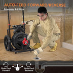 100Ft 1/2 Inch Auto-feed Electric Drain Cleaner Machine, Heavy-duty Drain Auger for 1” to 4” Pipes w/ 6 Cutters, Gloves, Drain Auger Cleaner Sewer Snake