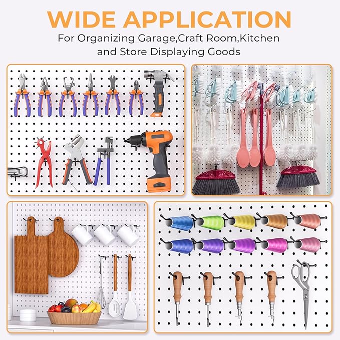 INCLY 50 Pack Black Pegboard Hooks, 2 Inch Metal Peg Board Hooks Accessories, Peg Board Tool Hangers Fit for 1/8“ and 1/4" Pegboard Hanging Tools for Garage, Craft Room, Kitchen, Store