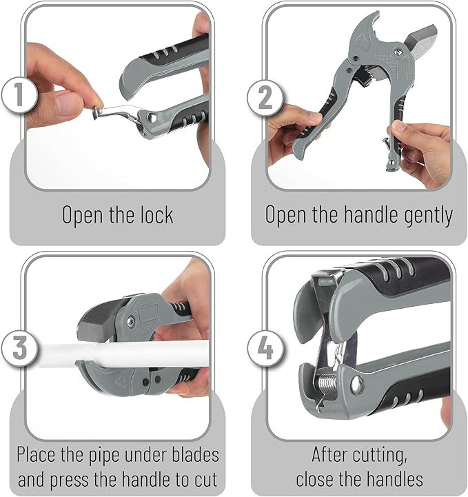 Bates- PVC Pipe Cutter, Cuts up to 1-5/8", Silver Ratcheting PVC Pipe Cutter Tool, Pipe Cutters PVC Pipe Shears, Plastic Pipe Cutter, PEX Pipe Cutter, PVC Cutter Tool, PVC Ratchet Cutter