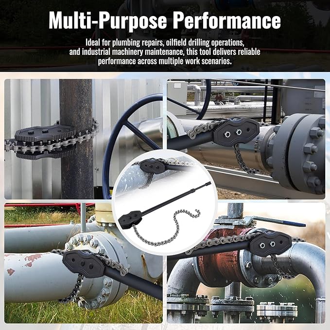YHK Chain Pipe Wrench, Chain Tongs with 41.3" Chain Length and 35.4”-47.2” Telescopic Handle Length, Chain Wrench for Pipe Installation, Repair, and Maintenance, Fit for 1-1/2"-8" Pipe Diameters