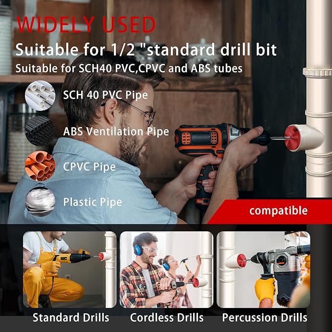 04529 for PPRK6 Plastic Pipe Fitting Reamer, PVC Pipe Reamer Kit, PVC Reed Pipe Reamer Contains 3/4",1",1-1/2",2",3",4" Aluminum Head Fit into Standard 1/2" Drill for CPVC, PPR or ABS