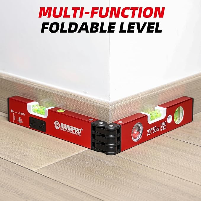 20Inch Foldable Magnetic Level-with 30Ft Laser Leveling Line and 90°/180°Bubbles,Multi-function Leveler Tool for Woodworking,Picture Hanging,Home Renovation and Construction