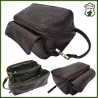 Coyote Bay® Premium Full Grain Soft Leather Makeup Bag Large 9 Inch, Travel Organizer Pouch, Shaving Kit, Cosmetics Toiletry Bathroom Organizer Kit