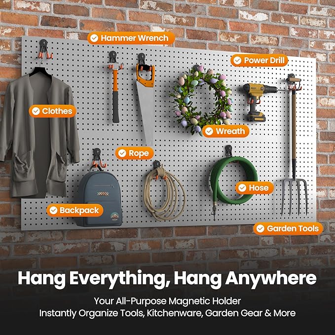 4 Pack Large Heavy Duty Magnetic Hook Extra Strong Magnetic Garage Hooks Big NdFeB Industrial Magnet Hooks Magnetic Utility Storage Holder Organization with Anti-Slip Coating for Hanging Garden Tool