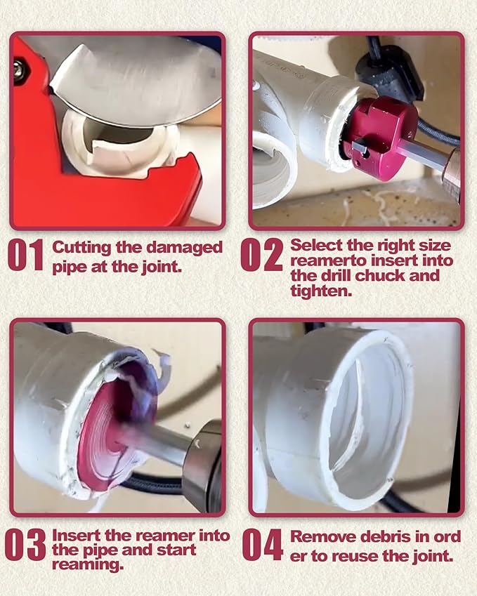 4 Pcs PVC Pipe Reamer Kit With 3/4 inch, 1 inch, 1-1/2inch, 2inch, Aluminum PVC Fitting Saver, Plumbing tools for SCH40
