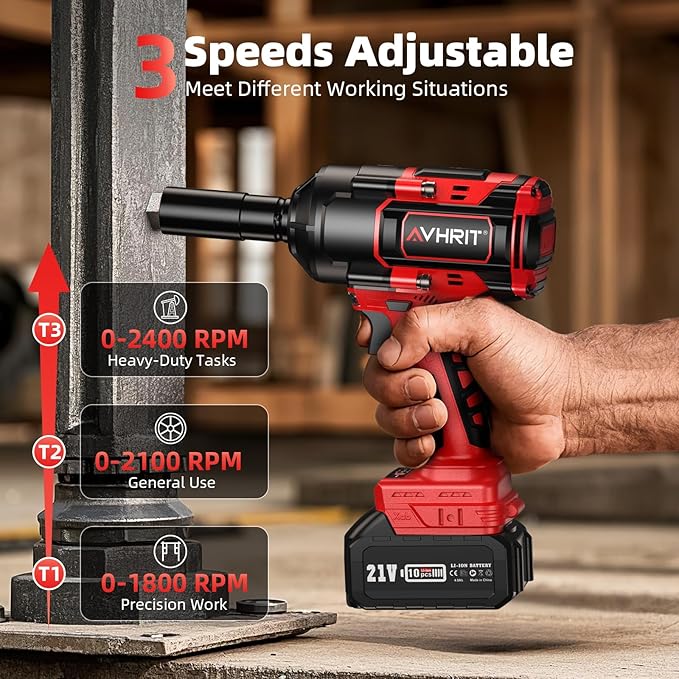 Cordless Impact Wrench, 1500Nm/1106Ft-lbs Electric Impact Gun 1/2 Inch with 2x4.0Ah Batteries, High Torque Impact Driver for Car/Truck RV/Mower