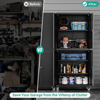 SISESOL Metal Storage Cabinet with Wheels,73" Rolling Garage Storage Cabinet with Lock,Black Metal Cabinets with Shelves and 4 Doors,Tall Tool Cabinets on Wheels for Garage,Home,Office,Shop