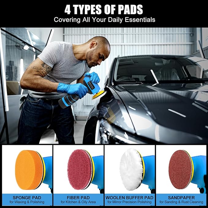 Cordless Sander, 3" Palm Sander with 16.8V 3.0Ah Li-ion Battery, 3500RPM Mini Polisher, 19 Accessories Sander Tool for Sanding/Polishing/Waxing/Cleaning