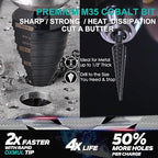 M35 Step Drill Bit Set for Metal, 1/8—1-3/8, 19-Steps, Cobalt Bits, Heavy-Duty for Stainless Steel, Hard Metal, Aluminum, Wood, 2pcs. Z204_205