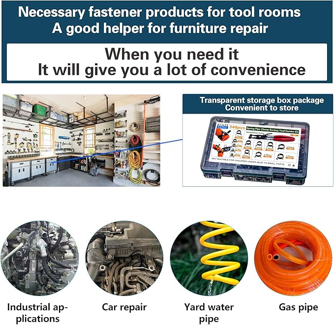 340pcs Spring Pipe Clamps, With Spring Pipe Clamp Tools, 12 Sizes 6-22mm Spring Hose Clamps, Used To Fix Hose Interfaces In Automotive, Marine, Gardening, Industrial Applications