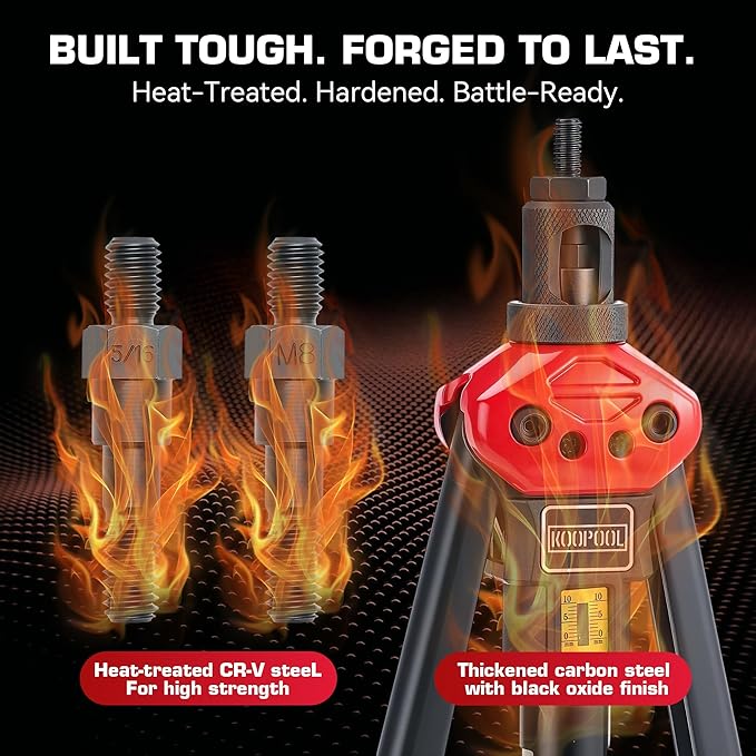 16" Rivet Nut Tool Kit with 15 Metric & SAE Mandrels and 170pcs Rivet Nuts,Visible Stroke, Quick-Change Rivet Nut Tool with Carrying Case (16" Rivet Nut Tool Kit)