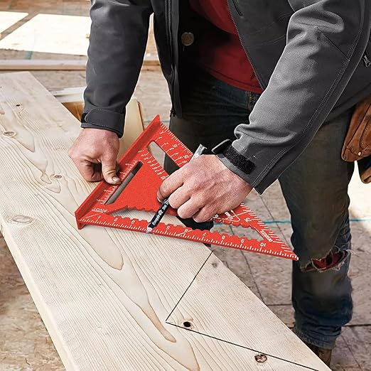 Beslands Aluminum 12-inch Rafter Square Carpenter Measuring Layout Tool Alloy Metal Triangle Ruler Imperial Protractor for Woodworking and Carpentry Red
