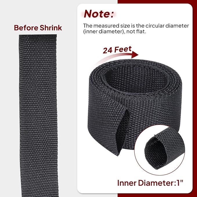 Heat Shrink Braided Sleeving Fabric Tubing 2 in 1 Wiring Harness Tubing Abrasion Resistant Cable Sleeve for Protection Wire/Sheath/Irregular Shape Hose (1"-24ft)
