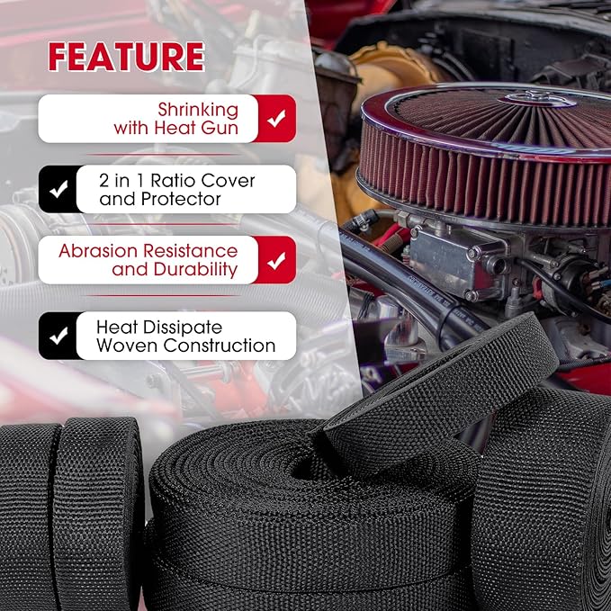 2 in 1 Heat Shrink Braided Sleeving Fabric Tubing-Perfectly fit Irregular Shape Hose/Cable/Wire (1"(25mm), 22FT)