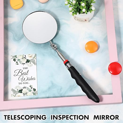 1 Pcs Telescoping Inspection Mirror Mechanics Automotive Tool with Long Handle Extendable Mirror on a Stick for Technicians Mechanics Contractors Checking Observation(Black,85mm Round)