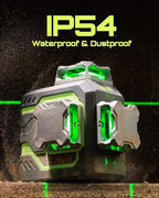 LG-3D Laser Level Self Leveling 3x360°, 3D Green Beam Cross Line Laser for Construction and Picture Hanging, 2 Rechargeable Batteries (20 Hrs), Magnetic Liftable Stand Included, Green