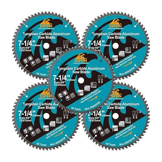 Metal Blade 7-1/4-Inch for Aluminum Non Ferrous 60 Teeth Tungsten Carbide Tipped Blade with 5/8-Inch Arbor Pack of 5