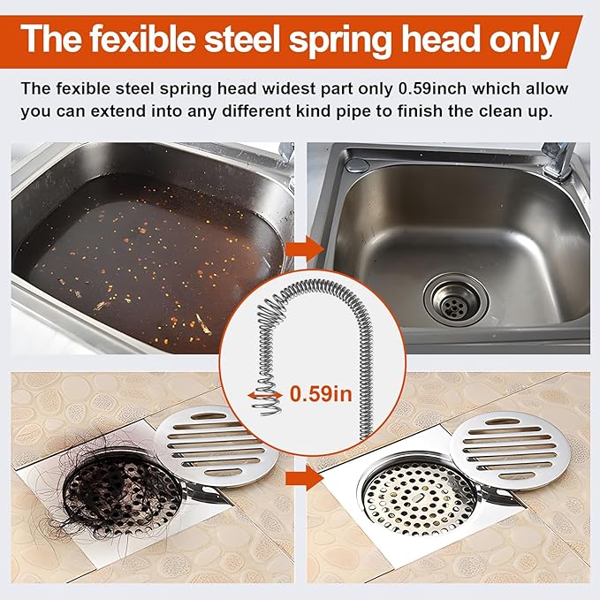 Drain Auger, Plumbing Snake With Drill Adapter, 35ft Heavy Duty Flexible Sink Steel Plumbing Auger Bathroom Hair Clog Removal Tool, Manual Or Powered - No auto retract or feed