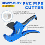 PVC Pipe Cutter, Up to 2-1/2", Ratchet Pipe Cutter Heavy-Duty, Pex Cutting Tool for Cutting PEX, PVC, PPR Plastic Hoses and Plumbing Pipe with Deburring Tool