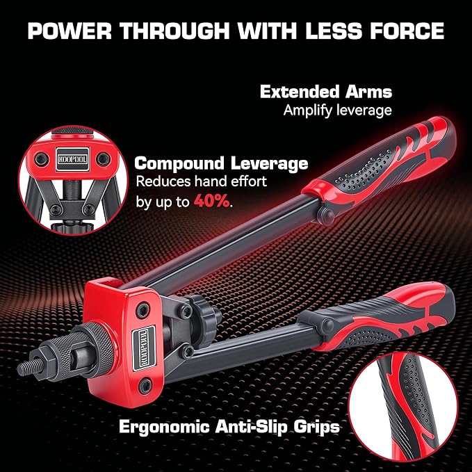 14" Rivet Nut Tool Kit, Heavy-Duty Rivnut/Nutsert Tool with 7 Mandrels (M6, M8, M10, 1/4"-20×2, 5/16"-18, 3/8"-16) & 70 Rivet Nuts, Rugged Rivnut Tool Kit with Carrying Case (14" Rivet Nut Tool Kit)