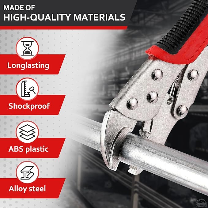 Locking Pliers Wire Cutters Heavy Duty - 8 Inch Clamp Plier Welding Plumping Tool - Stainless Steel Vice Grips Pliers with Curved Jaw & Anti-Slip Handle for Plumbing, Welding, Automotive, Woodworking