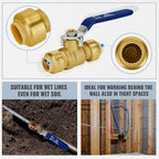 Shut Off Ball Valve 1/2 Inch, SUNGATOR 1/2 Inch Ball Valve, Push-to-Connect Water Shutoff with Blule Handle, No Lead Brass Plumbing Fittings for PEX Pipe, Copper,CPVC, Pack of 1