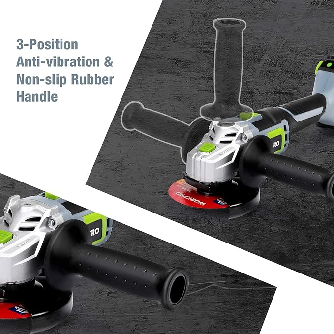 WORKPRO 20V Cordless Angle Grinder Kit, 4-1/2 Inch, Lightweight Angle Grinder Tool 4.0Ah Lithium-Ion Battery & Fast Charger, Ergonomic Button Position for Reducing Hand Pressure