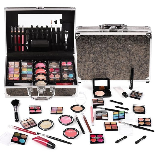 Makeup Kit for Teen Girls & Women Full Kit, Beauty Train Case with Starter Cosmetics Set, Make Up Valentine's Day Gift Box with Eyeshadow,Lipgloss,Highlight,Blush,Lip&Eye Pen,Brush & More(GoldenBrown)-VeraVaultWomen