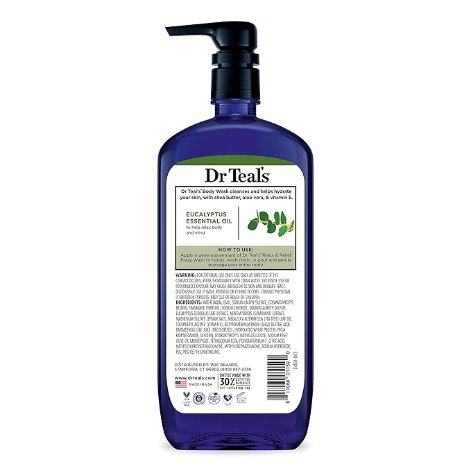 Dr Teal's Body Wash with Pure Epsom Salt, Relax & Relief with Eucalyptus & Spearmint, 24 fl oz (Pack of 4) (Packaging May Vary)-VeraVaultWomen