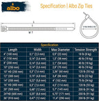 ALBO Zip Ties Black 6 Inch 1000 Pack 40 lb, Long Plastic Cable Ties Thick 0.14 Inch Tie Wraps Heavy Duty UV Resistant Nylon Wire Ties for Indoor and Outdoor
