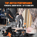 Updated 10-Inch Sliding Miter Saw, Multi-Material Cutting w/ 3 x TCT Blades, Ambidextrous Operation, 5000/3200RPM Speed, Laser Guide, 0-45° Bevel Cut, Max Cut 3.5x13.4in, 9 Positive Stops