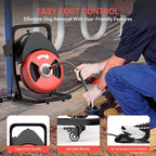 50FTx1/2 Inch Sewer Snake Electric Drain,Drain Cleaner Machine for 2" to 4" Pipes, Plumbing Snake Auger Cleaner with Wheels & 4 Cutter & Foot Switch for Sewer, Sink, Toilet, Bathroom and Shower