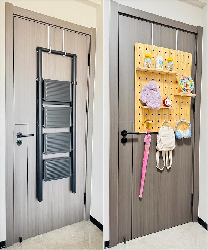 Over The Door Metal Hooks with Plastic Coating 10" Fit 0.5" to 1 3/8" Door 4 Pcs Heavy Duty Single Towel Robe Rack Wreath Bathroom Shower Hanger Shoe Organizer Ironing Board Long White