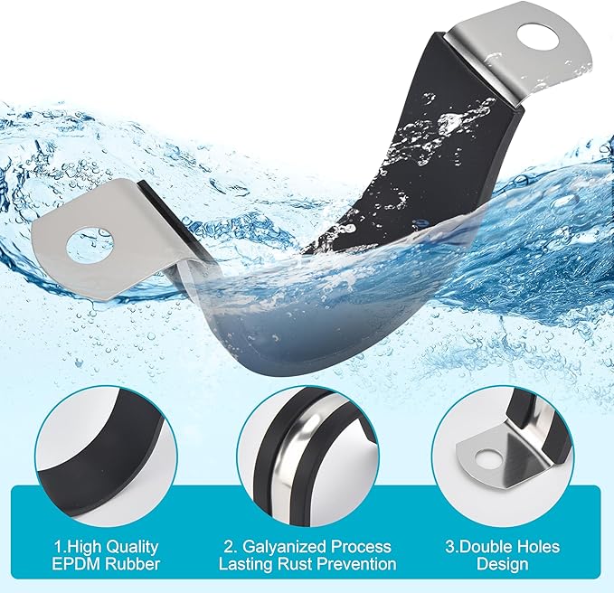 1-1/4 Inch 20 PCS 2 Holes Rubber Cushioned U Bracket Clamp, Reinforced Rigid Pipe Strap, Stainless Steel Conduit Straps Cable Clamp (32 mm) by Tavonuxt