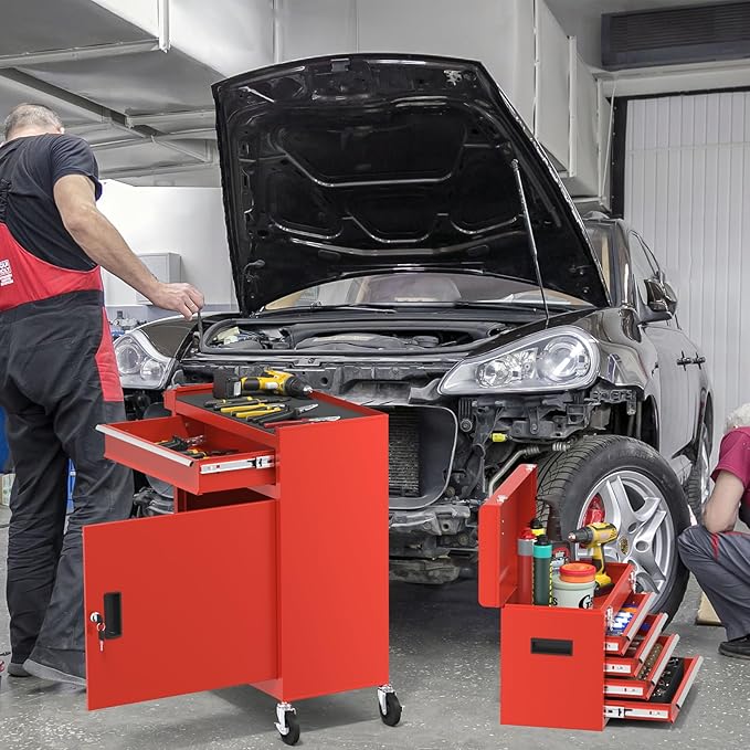 Rolling Tool Box with Wheels, 5-Drawer High Capacity Tool Chest with Wheels, Removable Storage Toolbox with Lock for Garage, Workshop