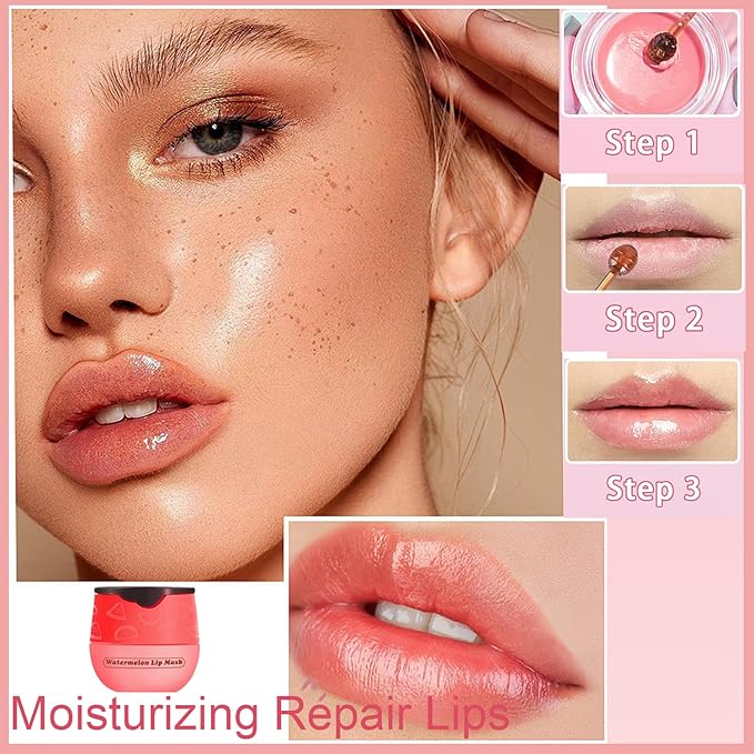 1 PCS Bee Lip Balm Honey Pot, Exfoliating Watermelon Bee Lip Balm Sleeping Lip Mask Overnight with Sticks, Honey Pot Lip Balm Prevention Dry Hydrating and Crack Lip Scrubs-VeraVaultWomen