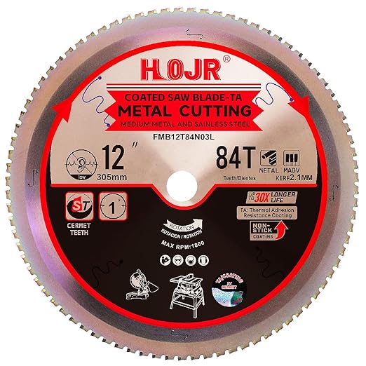 Metal Cutting Circular Saw Blade, Steel and Stainless Steel Cutting, The Cutting Head uses a Special Anti-Heat Sticking Coating with high Finish and Long Life,FMB 12 inch 84-Tooth 1" -TA