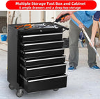 6-Drawer Rolling Tool Chest Cabinet, Large Capacity Metal Tool Box with Wheels and Keyed Locking, Roll Around Storage Organizer Tool Cart for Garage, Warehouse, Work Shop (Black)