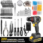 Brushless Compact Drill Tool Set, 60N.m 20V Cordless Drill Tool Box with 2 Battery, 135Pcs Man Household Combo Set with DIY Hand Taladros Kits, 531 In-lb Kit with Drill for Daily Home Repair