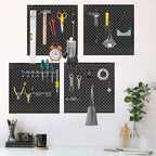 Pegboard Rack Garage Storage Steel Horizontal Peg Board Pack,Steel Pegboard Heavy Duty- 4 Pack 16-Inch X 16-Inch Metal Peg Board Tool Organization Panels(Black)