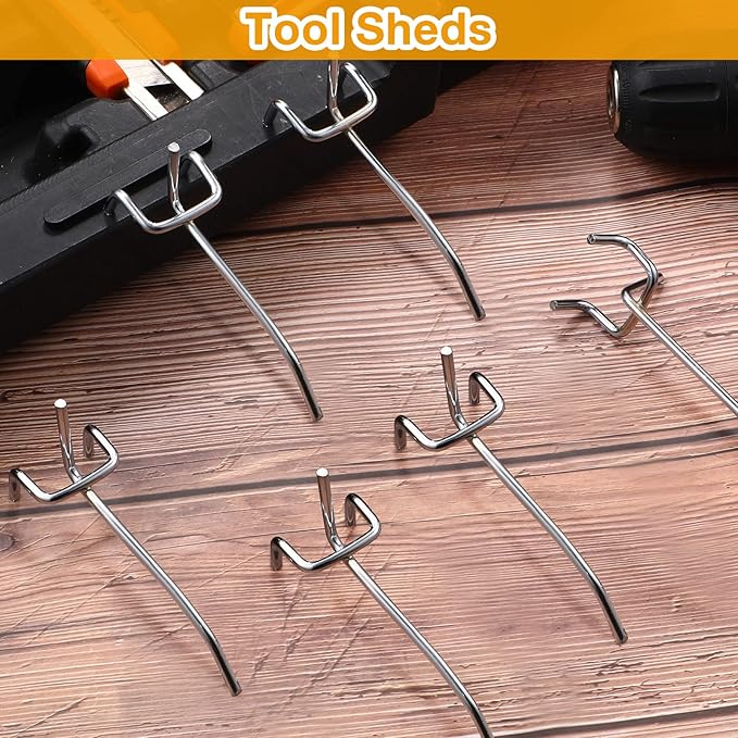 Funrous 100 Pack Peg Board Hooks Stainless Steel Pegboard Hooks Shelving Display Hanging Peg Board Holders for 1/8 and 1/4 Garage Storage Tools Organizer(2 Inch)