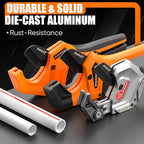 PVC Pipe Cutter - 3 Inch Max Opening, Heavy-Duty Ratchet Pipe Cutter Tool with Stabilizer for PVC, PPR, PE, PEX, Plastic Hoses & Plumbing Pipes with Teflon Coated SK5 Blade