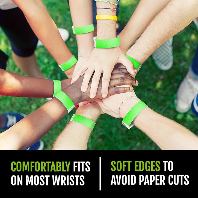 1,200 WristCo Neon Green Tyvek Wristbands for Events - Tamper-Proof Design & Fluorescent Color Prevent Reuse Premium-Grade Bracelets for Hospital & Medical ID, Party & VIP Identification