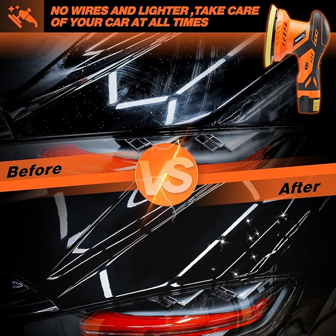 Saker Cordless Buffer Polisher, 6 Inch Fast Charging Portable Car Polishing Kit with 2PCS 12V 2000mAh Batteries, Polisher for Car Detailing Polishing Waxing