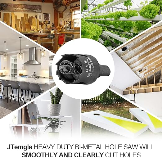 1 Inch Hole Saw with 9.1mm Triangle Shank Arbor, JTemgle Bi-Metal Hole Saw Heavy Duty Hole Cutting Tool for Cornhole Boards, Recessed Lights, Wood, Plastic, Drywall & Soft Metal