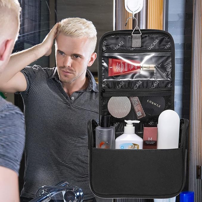 Hanging Toiletry Bag for Men VANCASE Vintage Leather Shaving Dopp Kit Medium Waterproof Travel Bathroom Bags Portable Shower Organizer
